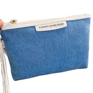 Tommy Hilfiger Womens Wristlet Pouch Clutch Handbag Purse TH Logo Denim Blue Bag